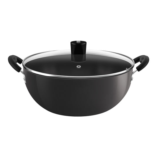 Ebony Induction base Deep Kadhai With Glass Lid 22 cm