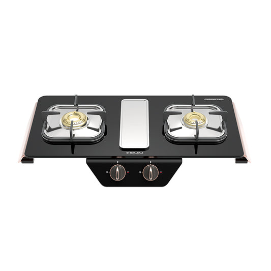 BAJAJ FRAMELESS GLASS TOP WITH 2 BRASS BURNER