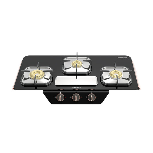 BAJAJ FRAMELESS GLASS TOP WITH 3 BRASS BURNERS