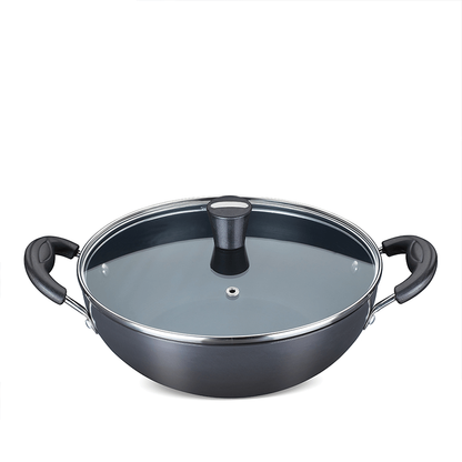 Ebony Induction base Deep Kadhai With Glass Lid 26 cm