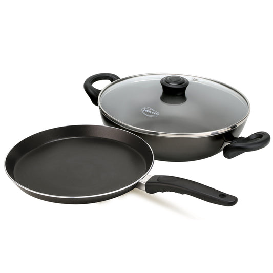 Nirlep Sakhi Non Stick Happiness Set, Induction Compatible Flat Tawa & Kadhai with Glass Lid